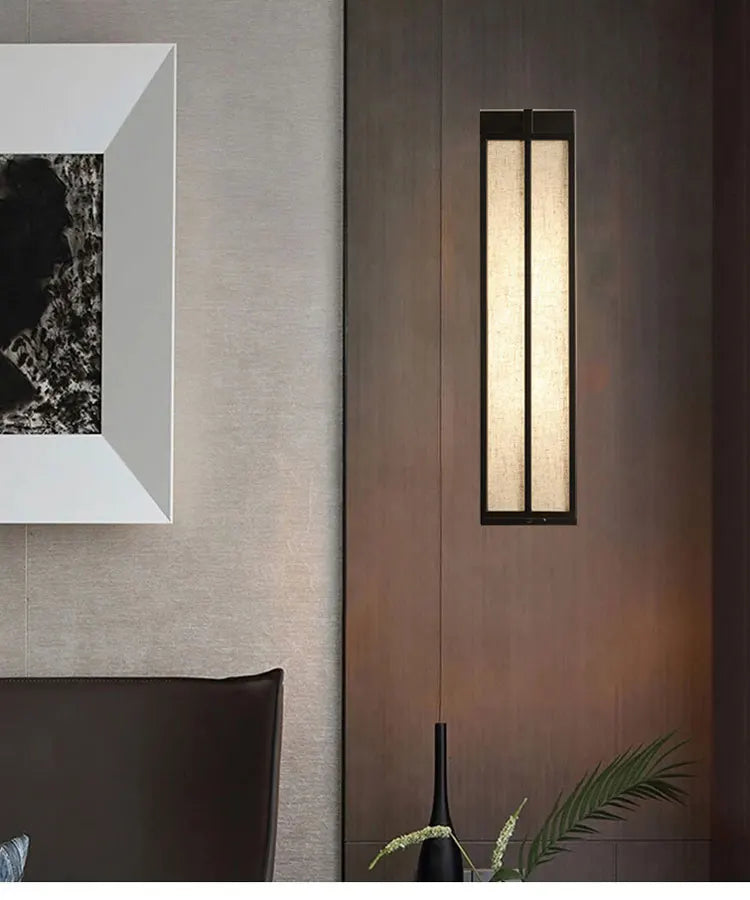 Slatted Linen & Iron Wall Sconce Velmont – Style B lifestyle wood wall