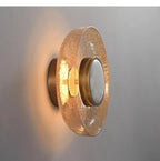 Crackled Glass Disc Wall Sconce – Velmoria – Amber, Angled Detail