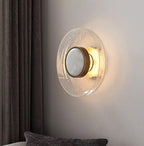 Crackled Glass Disc Wall Sconce – Velmoria – Clear, Lifestyle View