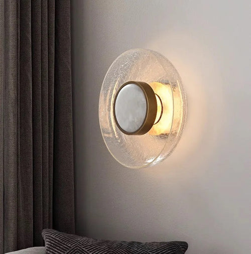 Crackled Glass Disc Wall Sconce – Velmoria – Clear, Lifestyle View