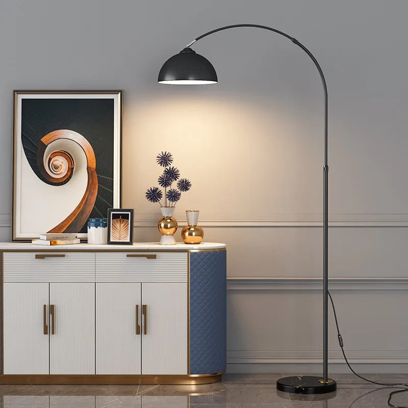 Arc Floor Lamp with Marble Base – Orvalan – Lifestyle View 2
