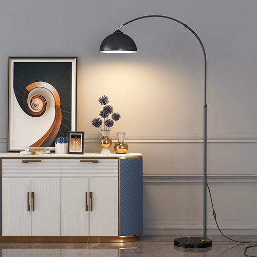 Arc Floor Lamp with Marble Base – Orvalan – Lifestyle View 2