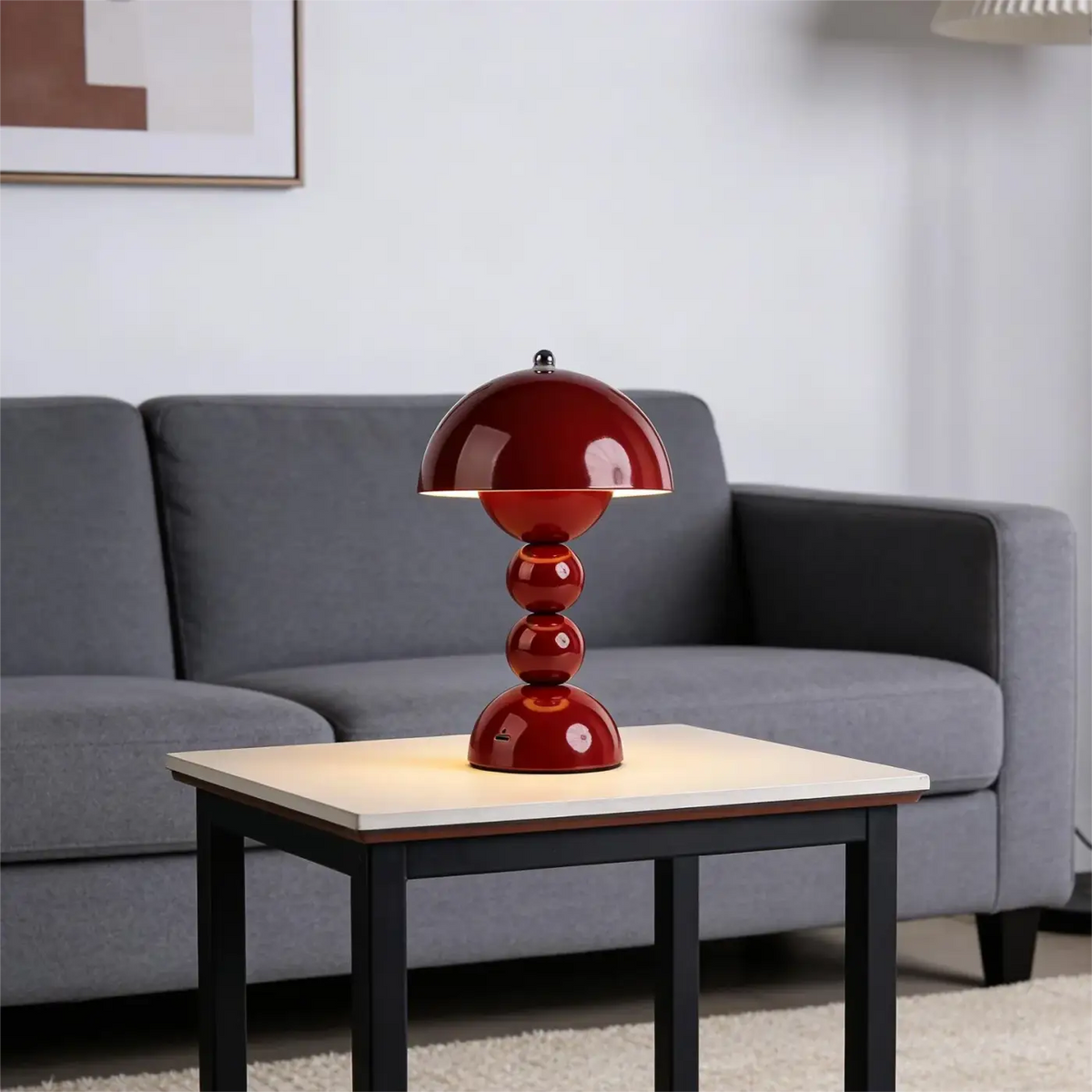 Velvara lamp glowing warm white in dark room – no-wire portable lighting