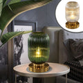 Vernita ribbed glass table lamp – Emerald Green medium on brass base in living room