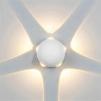 Multi-Beam Aluminum Sphere Wall Sconce Triberon – White 5-Beam, star pattern detail