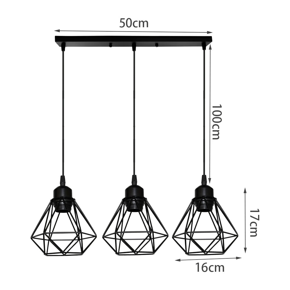Velorix diamond wire cage pendant – 3-Light Linear Bar dimensions, 50cm bar