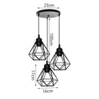 Velorix diamond wire cage pendant – 3-Light Round Cluster dimensions, 25cm canopy