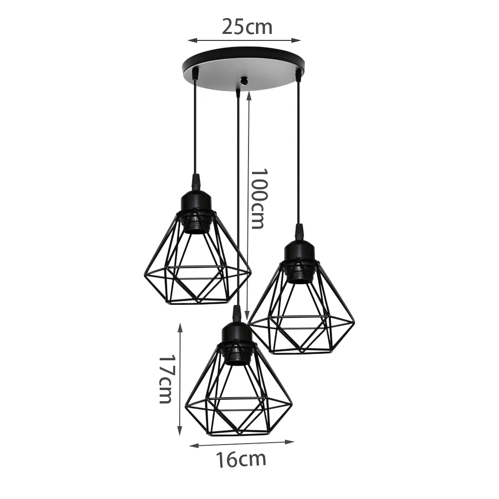 Velorix diamond wire cage pendant – 3-Light Round Cluster dimensions, 25cm canopy