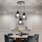 Velorix diamond wire cage pendant – Black, 3-Light Round Cluster over dining table