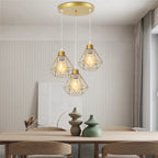 Velorix diamond wire cage pendant – Gold, 3-Light Round Cluster in dining room