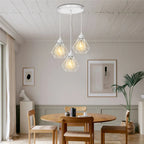 Velorix diamond wire cage pendant – White, 3-Light Round Cluster in dining room