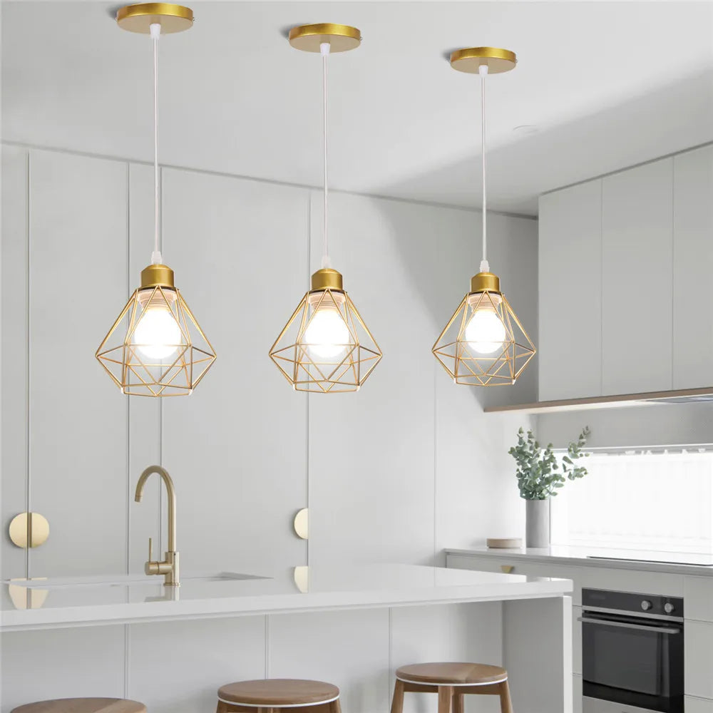 Velorix diamond wire cage pendant – Gold, Single Pendant over kitchen island