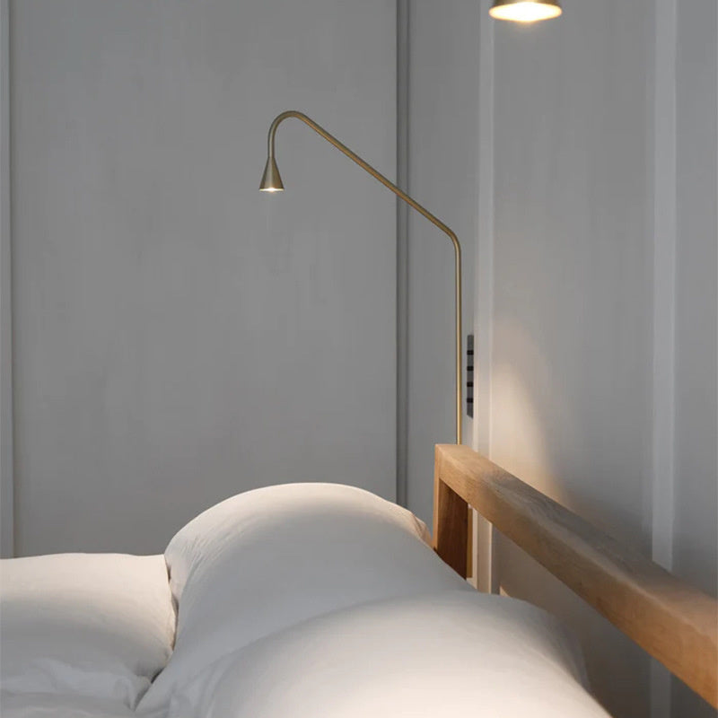 Minimal Arc Cone Spotlight Wall Lamp – Calrix – Brushed Gold Finish, Bedside Detail